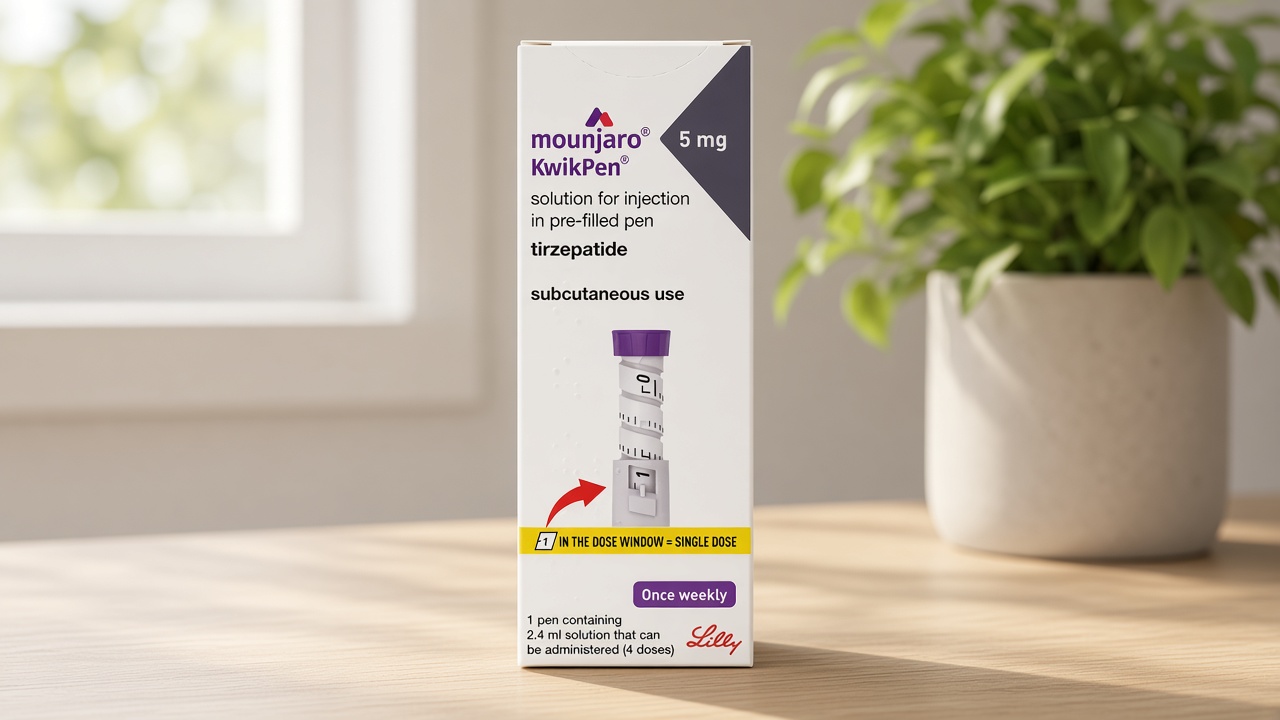 A Mounjaro KwikPen 5 mg carton: tirzepatide, Lilly