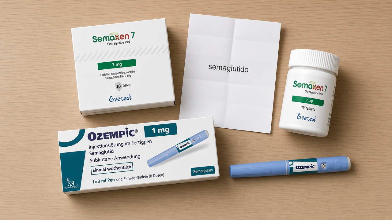 Ozempic 1 mg and Semaxen 7 packs: the same semaglutide, a pen and tablets