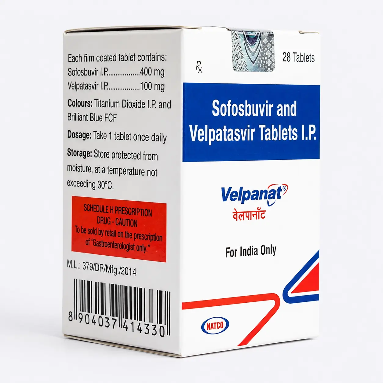 Velpanat — Sofosbuvir 400 mg + 100 mg, 28 pcs, Natco